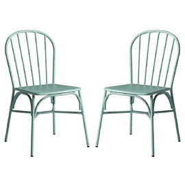 Frisco Retro Light Blue Metal Garden Side Chairs In Pair
