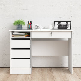 Frosk Wooden Laptop Desk With 4 Handle Free Drawers In White