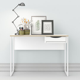 Frosk Wooden Laptop Desk With 1 Drawer In White With Oak Trim