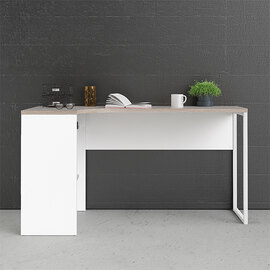 Frosk Wooden Laptop Desk With 2 Drawers In White And Truffle Oak