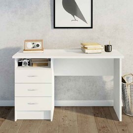 Frosk Wooden Laptop Desk with 3 Drawers in White