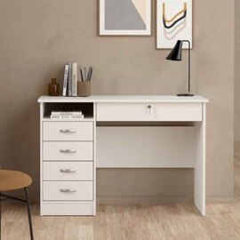 Frosk Wooden Laptop Desk with 5 Drawers in White