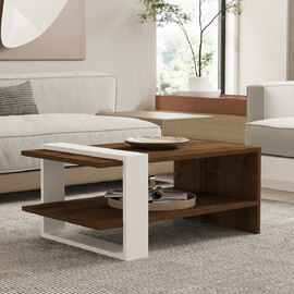 Funda Rectangular Wooden Coffee Table in Walnut and White