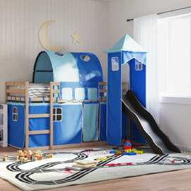Funner 80x200cm Oak Wooden Kids Bunk Bed With Slide - Blue