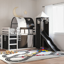 Funner 90x200cm White Wooden Kids Bunk Bed With Slide - Black