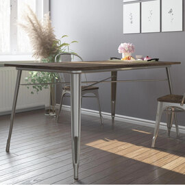 Fuzion Wooden Dining Table Rectangular With Gun Metal Frame