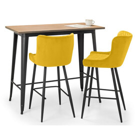 Gael Bar Table In Mocha Elm With 2 Lakia Mustard Stools