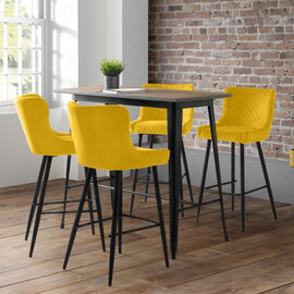 Gael Bar Table In Mocha Elm With 4 Lakia Mustard Stools