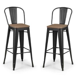 Gael Mocha Elm and Black Metal Bar Stools in Pair