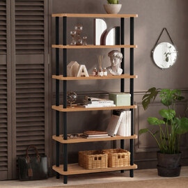 Galeo Wooden Shelving Unit With 5 Shelves In Atlantic Pine And Black