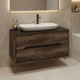 Galia 1000mm Wooden Wall Mounted Vanity Unit & Basin with 2 Drawers in Dark Walnut