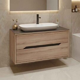 Galia 1000mm Wooden Wall Mounted Vanity Unit & Basin with 2 Drawers in Oak