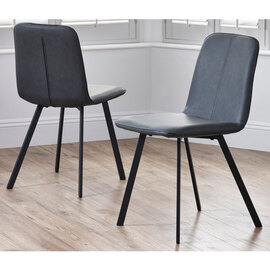 Galileo Antique Black Faux Leather Dining Chairs In Pair