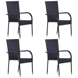 Garima Outdoor Set Of 4 Poly Rattan Dining Chairs In Black