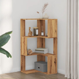 Garner Wooden Corner Bookcase With 3 Shelves In Oak