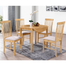 Garnet Wooden Round Drop Leaf Dining Table With 4 Chairs In Oak