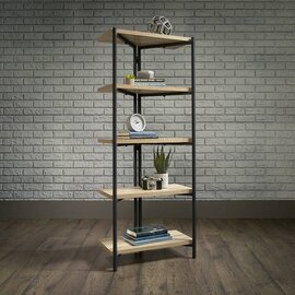 Indio Wooden Corner Bookcase With 4 Shelves In Charter Oak