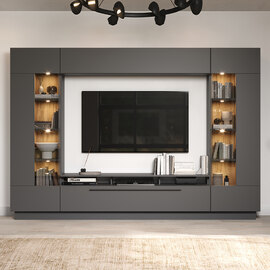 Gavina Wooden Entertainment Unit in Anthracite and Evoke Oak with LED