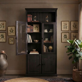 Gavrel Tall Wooden Display Unit with 4 Doors in Brown