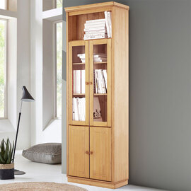 Gavrel Tall Wooden Display Unit with 4 Doors in Wax Brown