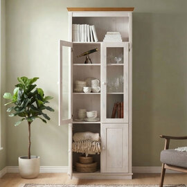 Gavrel Tall Wooden Display Unit with 4 Doors in White and Honey