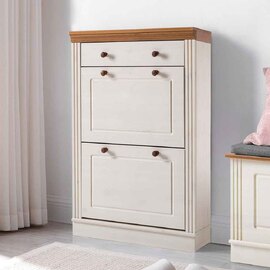 Gavrel Wooden Shoe Storage Cabinet with 2 Flap Doors in White and Honey