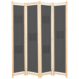 Gavyn Fabric 4 Panels 160cm x 170cm Room Divider In Grey