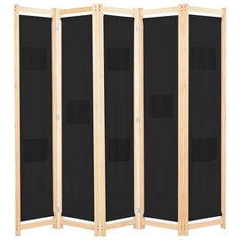 Gavyn Fabric 5 Panels 200cm x 170cm Room Divider In Black
