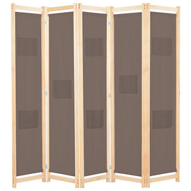Gavyn Fabric 5 Panels 200cm x 170cm Room Divider In Brown