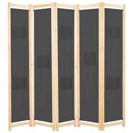 Gavyn Fabric 5 Panels 200cm x 170cm Room Divider In Grey