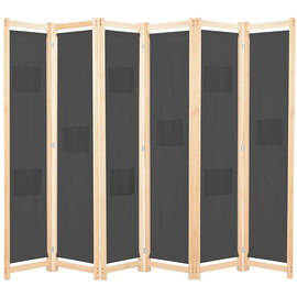 Gavyn Fabric 6 Panels 240cm x 170cm Room Divider In Grey