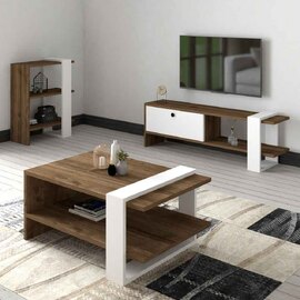 Gaye Wooden Living Room Furniture Set in Walnut and White