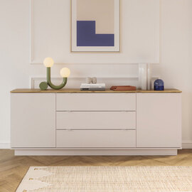 Gelion Wooden Sideboard with 2 Doors 3 Drawers in Mauvella Oak and Sand