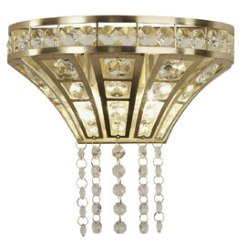 Gemma 2 Light Clear Crystal Wall Light In Satin Brass