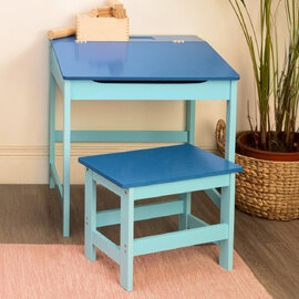 Genaro Wooden Children Table with Stool in Blue
