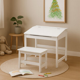 Genaro Wooden Children Table with Stool in White