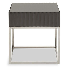 Genera Square High Gloss End Table With Silver Frame In Grey