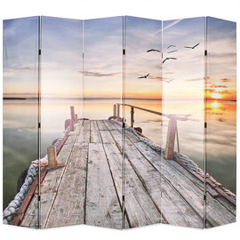 Genet Wooden Folding 228cm x 170cm Room Divider In Lake