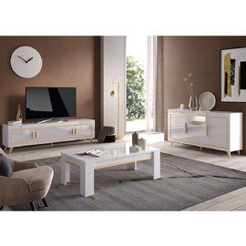 Geneva Living Room Set With Sideboard In White Gold And LED