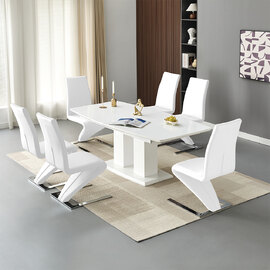 Genisimo Large Gloss Extending Dining Table 6 Demi Z White Chairs