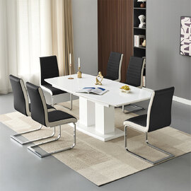 Genisimo Large Gloss Extending Dining Table 6 Symphony Black Chairs