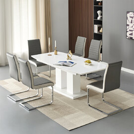 Genisimo Large Gloss Extending Dining Table 6 Symphony Grey Chairs