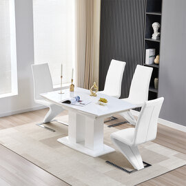 Genisimo Small Gloss Extending Dining Table 4 Demi Z White Chairs