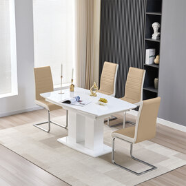 Genisimo Small Gloss Extending Dining Table 4 Symphony Taupe Chairs