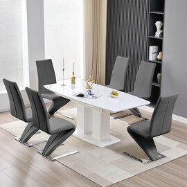 Genisimo Small Gloss Extending Dining Table 6 Demi Z Grey Chairs