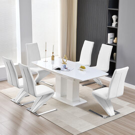Genisimo Small Gloss Extending Dining Table 6 Demi Z White Chairs