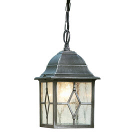 Genoa Outdoor Glass Pendant Light With Black Silver Frame