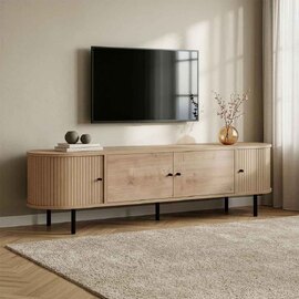 Gentle Wooden TV Stand with 4 Doors in Sapphire Oak