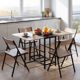 Genvira Wooden Butterfly Dining Table with 4 Chairs in Light Oak and Black