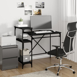 Gia Wooden Computer Desk Small With Shelves In Black